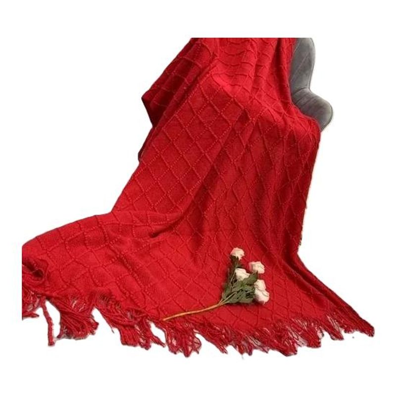 GENERICO - Manta decorativa tejida para sillón piecera o cama color rojo