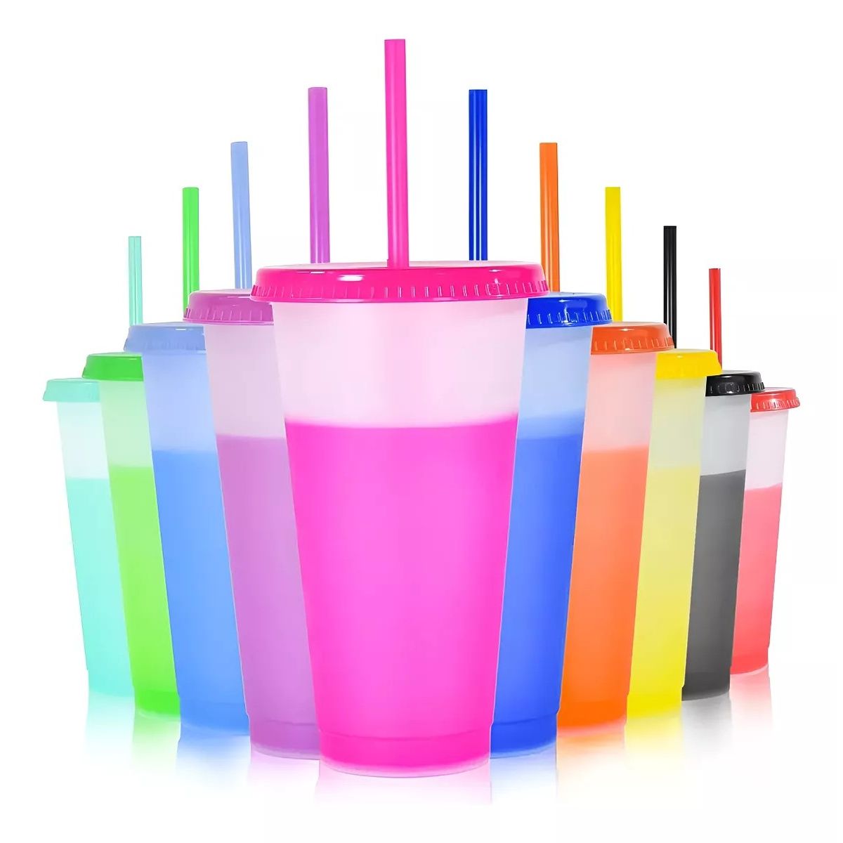 MUNDO MAGIA - Vasos Magicos Cambian De Color Con Tapa Y Popote 710ml 10pzs