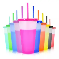 MUNDO MAGIA - Vasos Magicos Cambian De Color Con Tapa Y Popote 710ml 10pzs