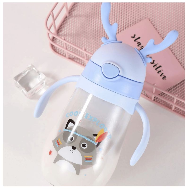 LINE - Botella Plástica 480 ML Con Bombilla Kawai Sin BPA Niños Fox