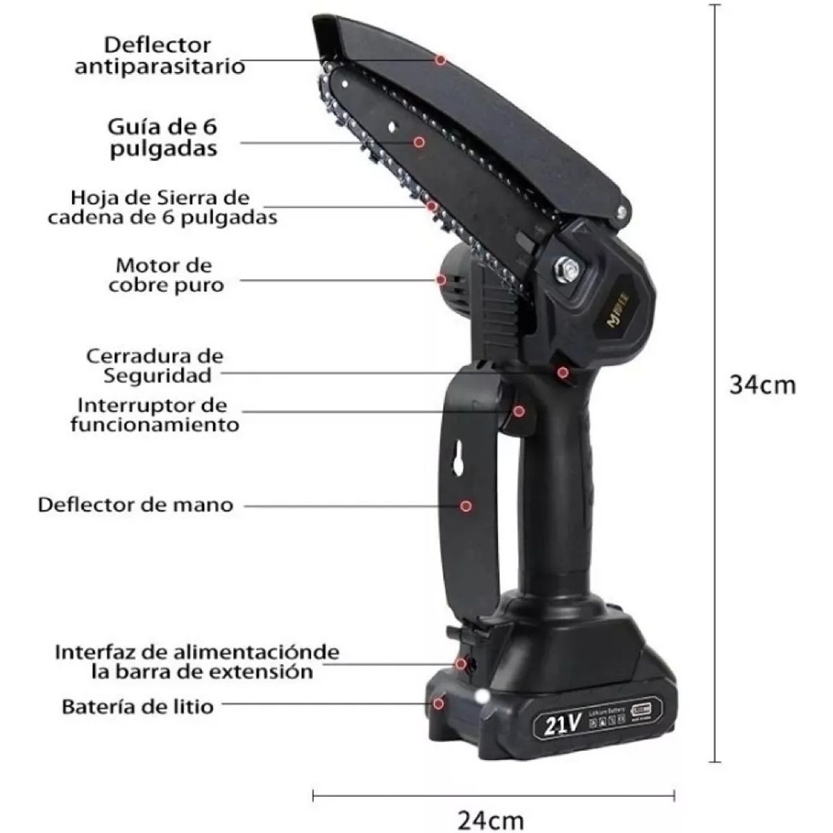 MUNDO MAGIA - Motosierra Portátil Mini Recargable Con 2 Baterías
