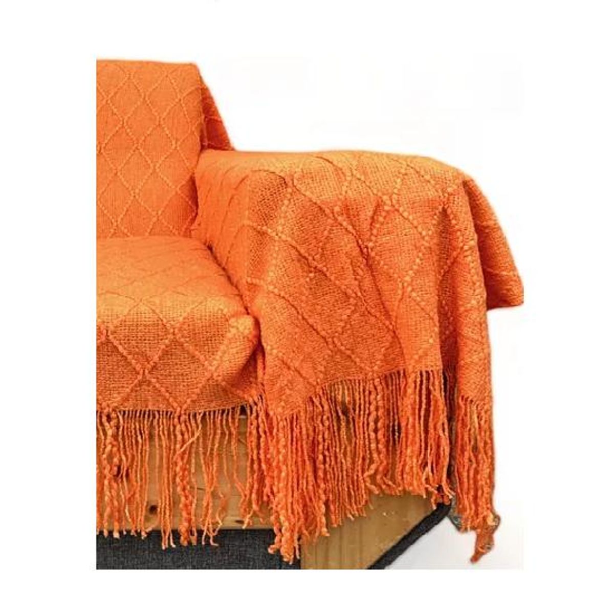 GENERICO - Manta decorativa tejida para sillón piecera o cama color naranja