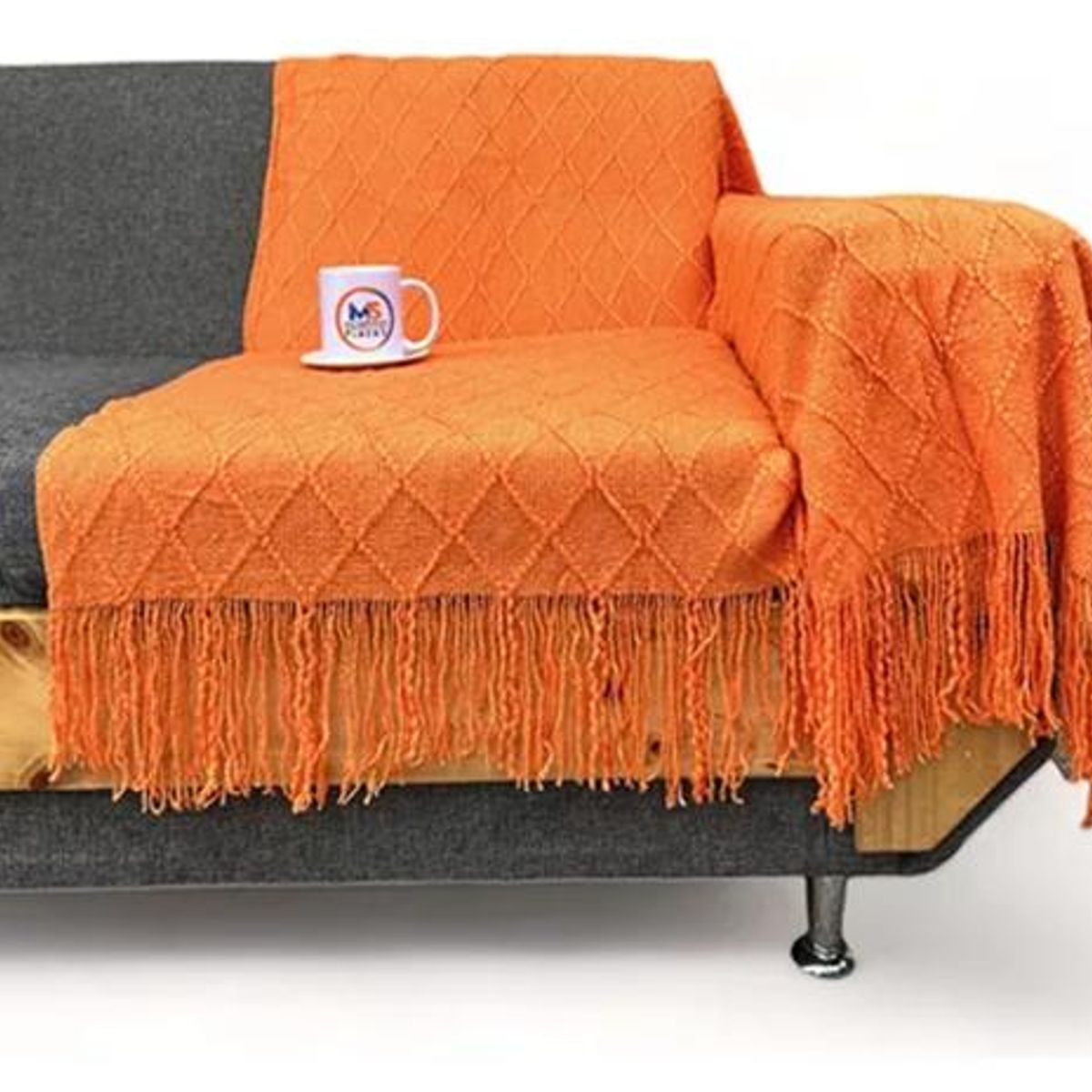 GENERICO - Manta decorativa tejida para sillón piecera o cama color naranja