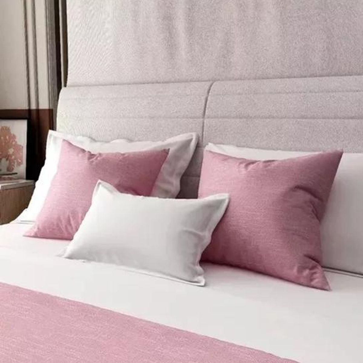 GENERICO - Piecera 60x220 cm + 2 fundas para cama gruesa color palo rosa