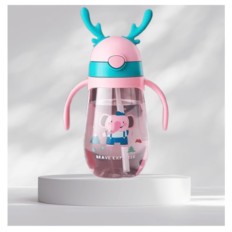 LINE - Botella Plástica 480ML Bombilla Kawai Sin BPA Niños Elephant