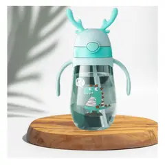 LINE - Botella Plástica 480ML Bombilla Kawai Sin BPA Niños Dinosaur