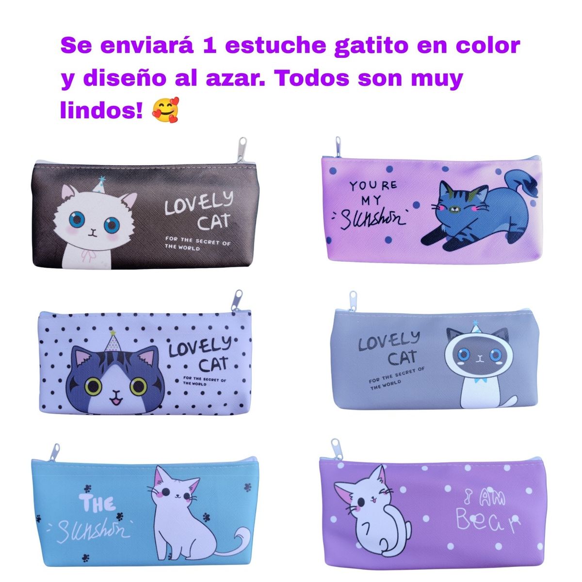 GENERICO - Set lonchera térmica infantil + estuche escolar gatito kawaii