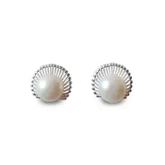 ANDREA COGGIOLA JOYAS - Aros Concha Perla Plata Fina 925