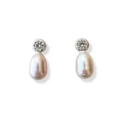ANDREA COGGIOLA JOYAS - Aros Perla De Río Circón Leticia Plata Fina 925