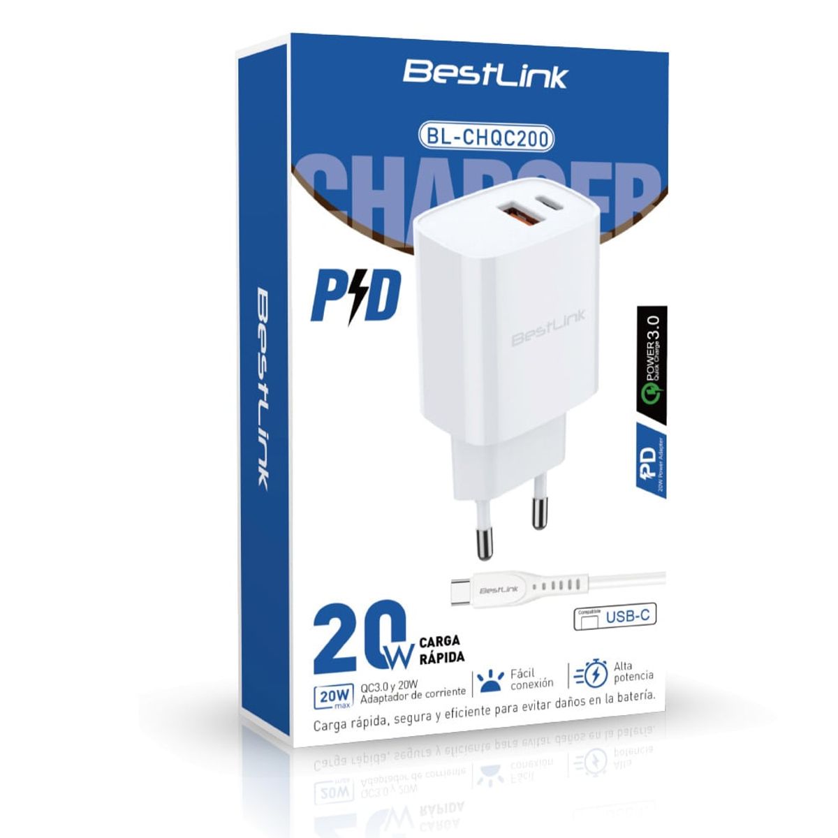 BESTLINK - Cargador USB C Carga Rápida 20W certificado SEC