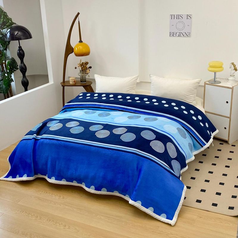 GENERICO - FRAZADA O MANTA PLUSH CON CHIPORRO 2 PLAZAS CON DISEÑO CIRCULO AZUL MP