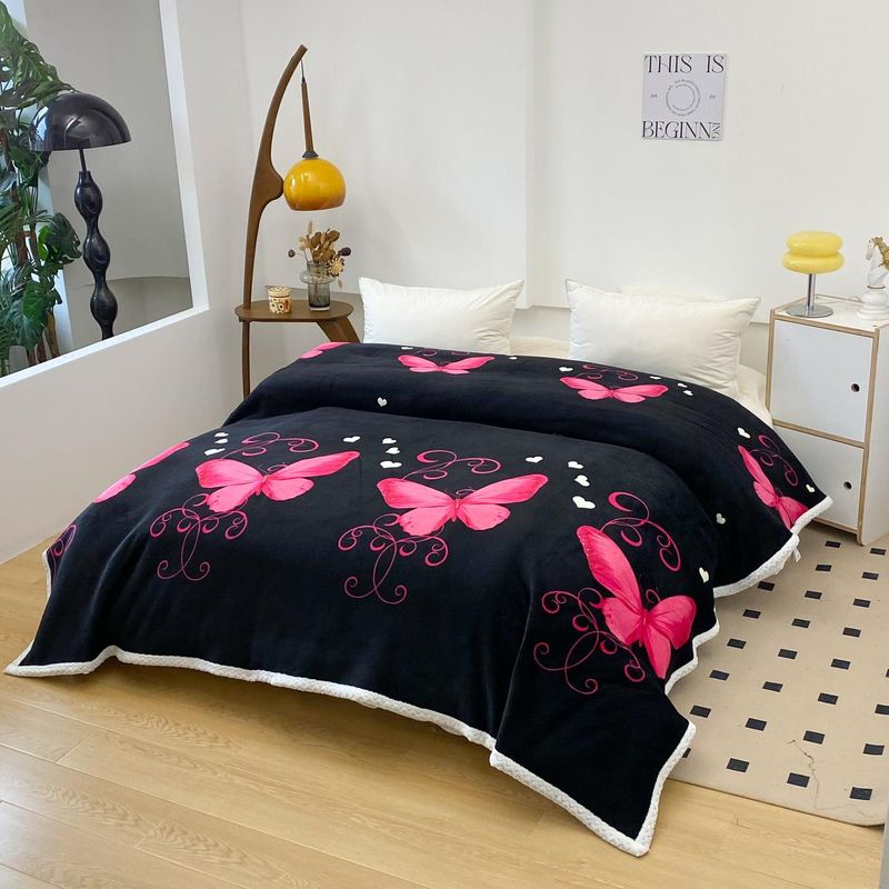 GENERICO - FRAZADA O MANTA PLUSH CON CHIPORRO 2 PLAZAS CON DISEÑO MARIPOSAS MP