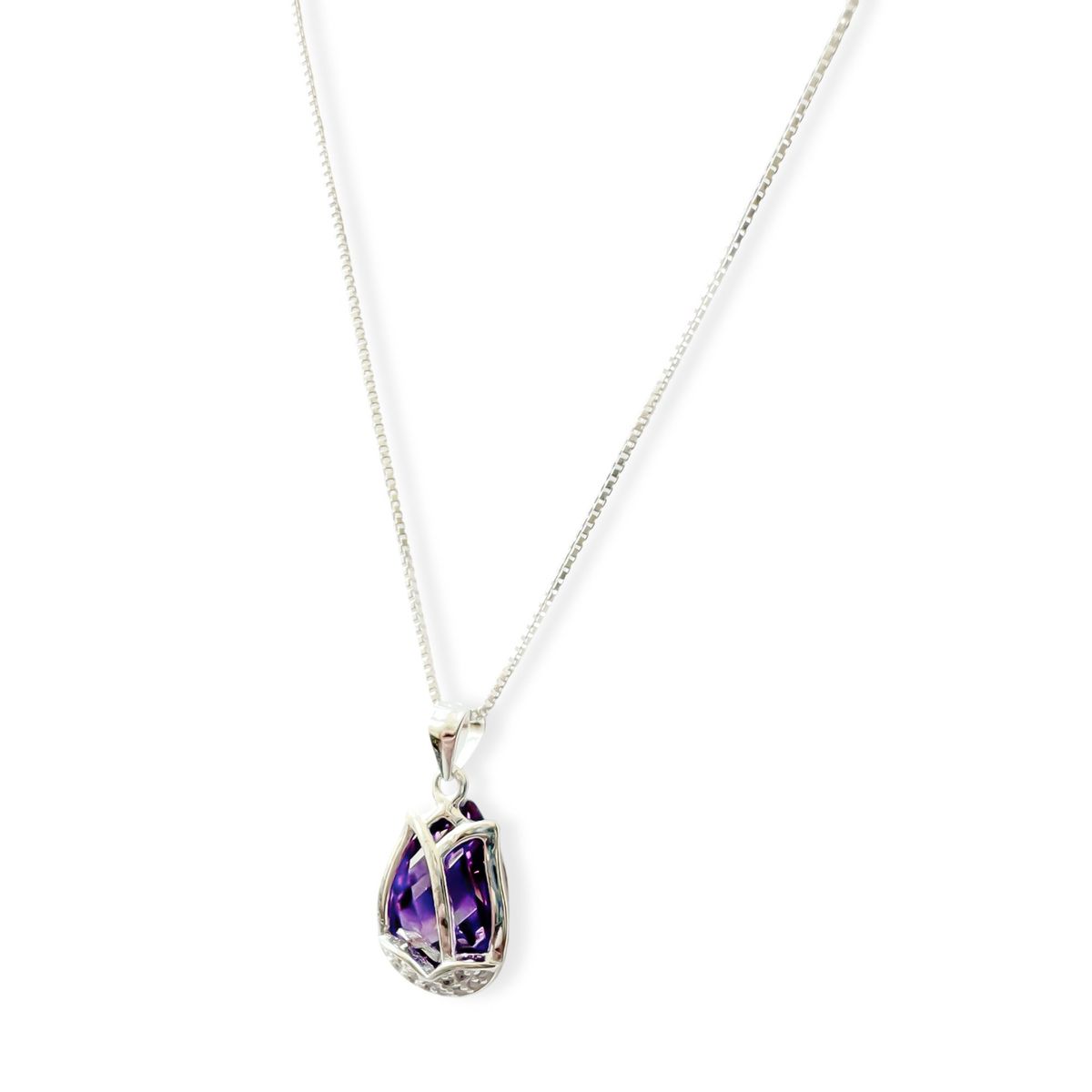 COGGIOLA - Collar Tulipán Circón Morado Facetado Plata Fina 925