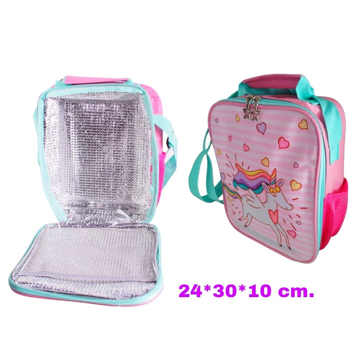 GENERICO - Pack lonchera térmica escolar + botella unicornio kawaii