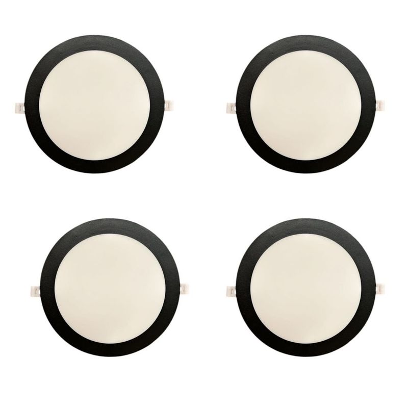 WANT - Foco Panel Led Redondo Embutido Negro 18w Luz Cálida pack 4