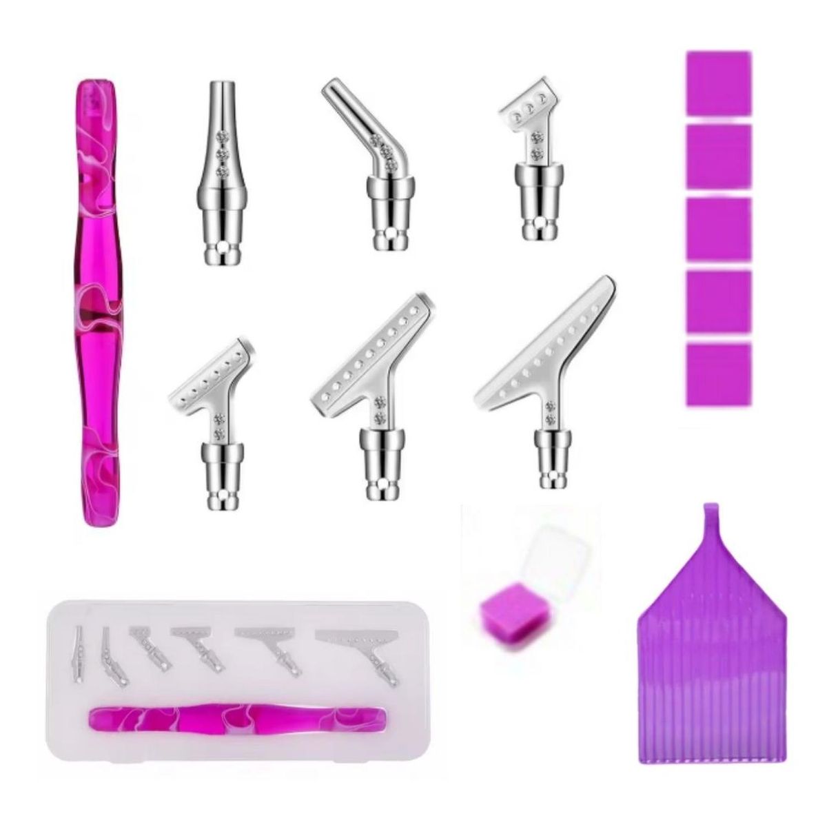 GENERICO - Lápiz Diamond Painting 6 Puntas Metálicas + Cera + Bandeja