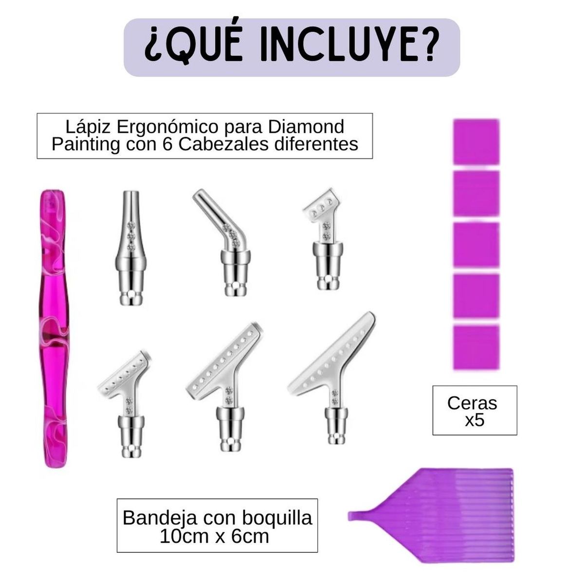 GENERICO - Lápiz Diamond Painting 6 Puntas Metálicas + Cera + Bandeja