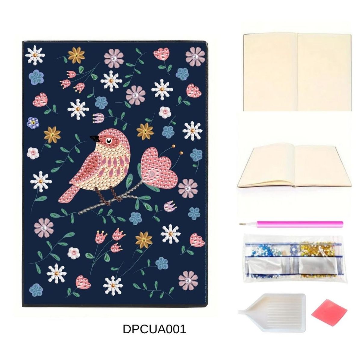 GENERICO - Cuaderno Diamond Painting - Pájaro Rosa