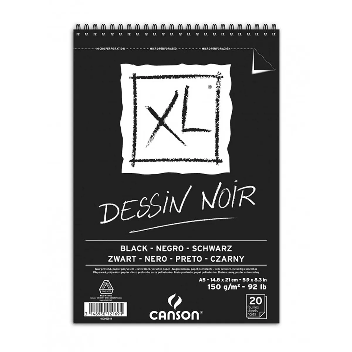 CANSON - Croquera Dibujo Canson XL Negra 150gr A5