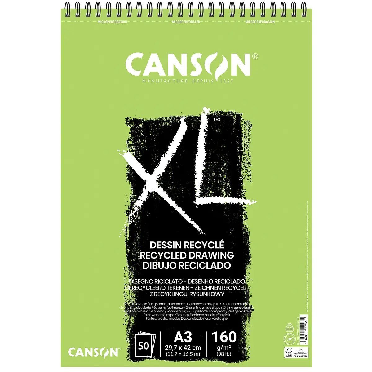 CANSON - Croquera Dibujo Canson XL Reciclado 160gr A3 (29x42cm) 50hjs