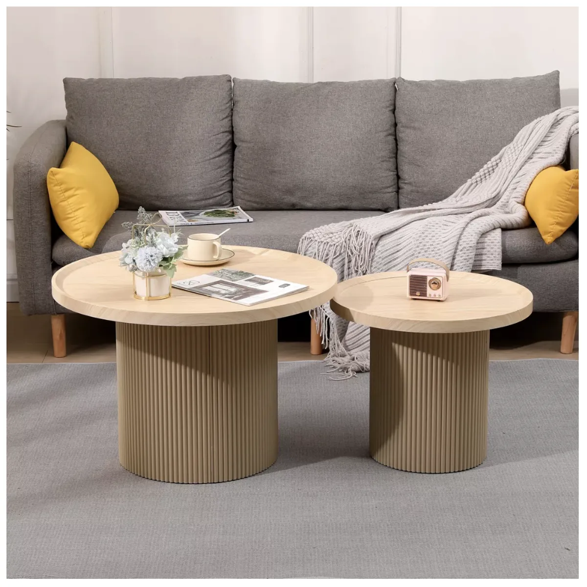 HOMER DESIGN - Juego Mesa De Centro Lateral Living Redonda Doble melamina