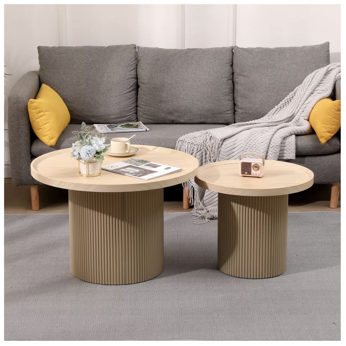 HOMER DESIGN - Juego Mesa De Centro Lateral Living Redonda Doble melamina