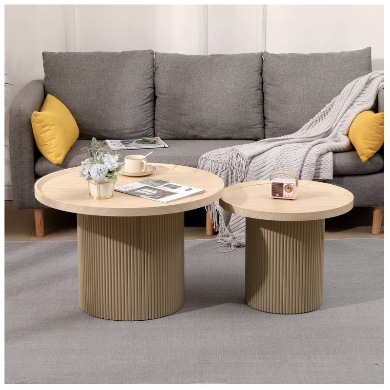 HOMER DESIGN - Juego Mesa De Centro Lateral Living Redonda Doble melamina