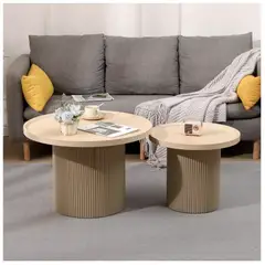 HOMER DESIGN - Juego Mesa De Centro Lateral Living Redonda Doble melamina
