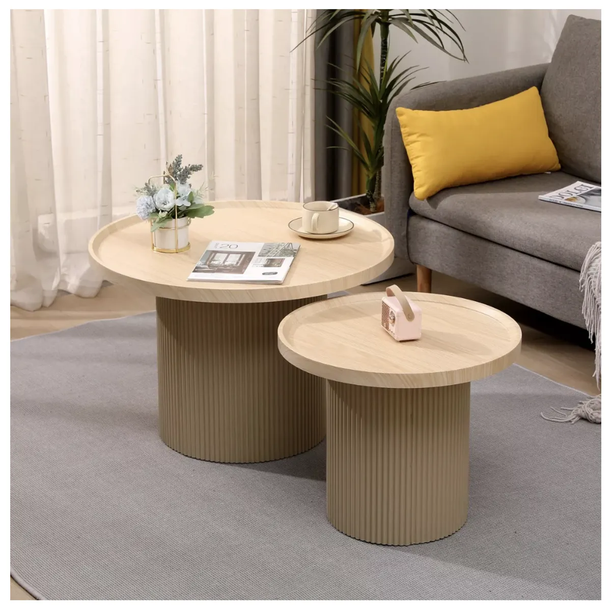 HOMER DESIGN - Juego Mesa De Centro Lateral Living Redonda Doble melamina