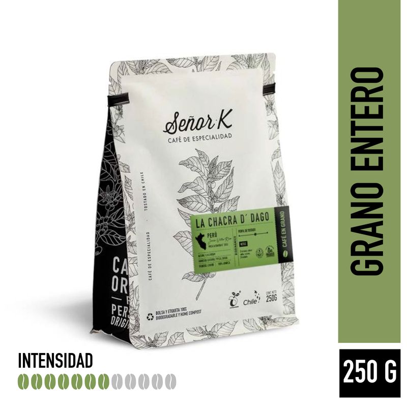 CAFE SEÑOR K - Café Orgánico Grano Entero Señor K Perú Chacra Dago 250 Grs