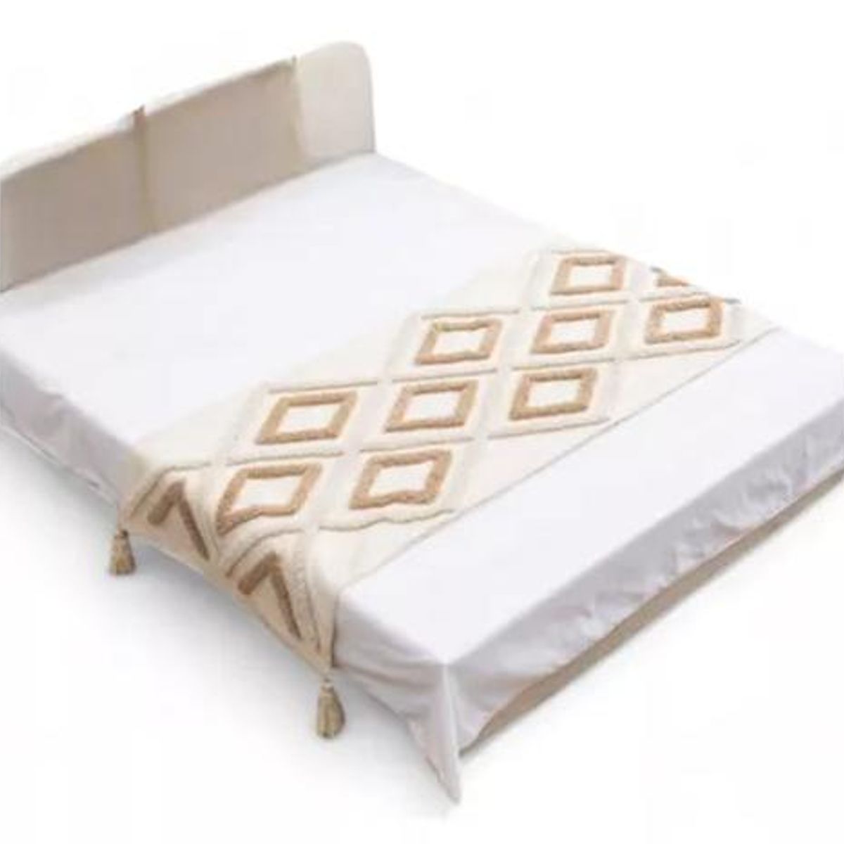 GENERICO - Piecera pie de cama boho bordada cama king y 2 plazas diseño 5 color blanco