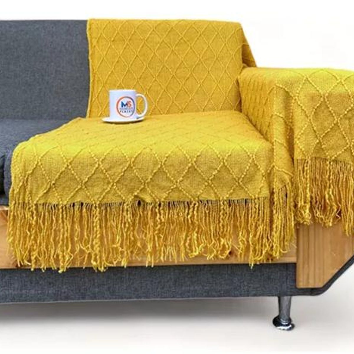 GENERICO - Manta decorativa tejida para sillón piecera o cama color amarillo