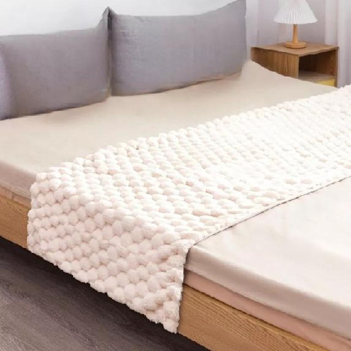 GENERICO - Piecera plush peludita 2 plazas o king 70x190 cm color crema