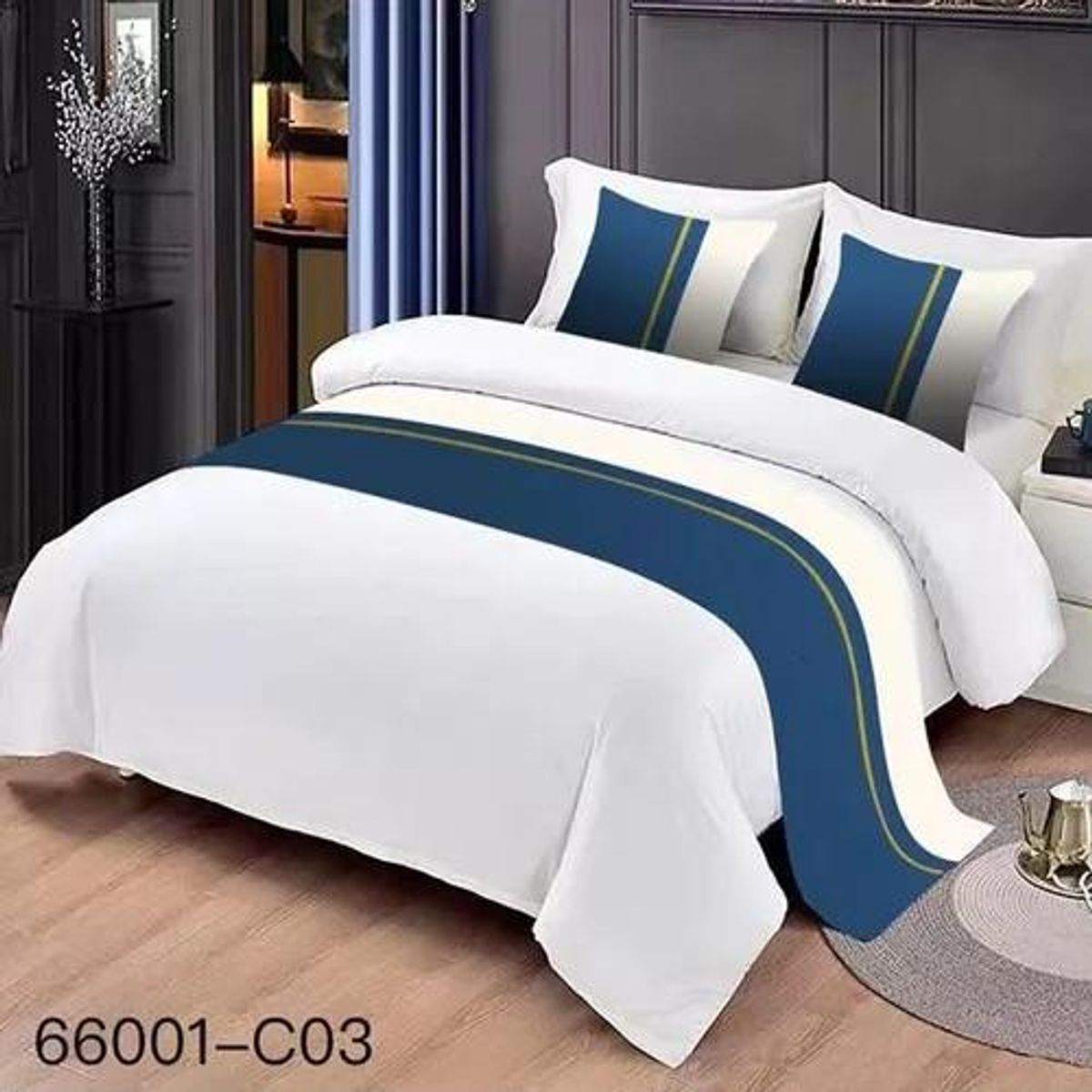 GENERICO - Pieceras para cama 60x200 cm + 2 fundas 45x45 diseño 3 color azul