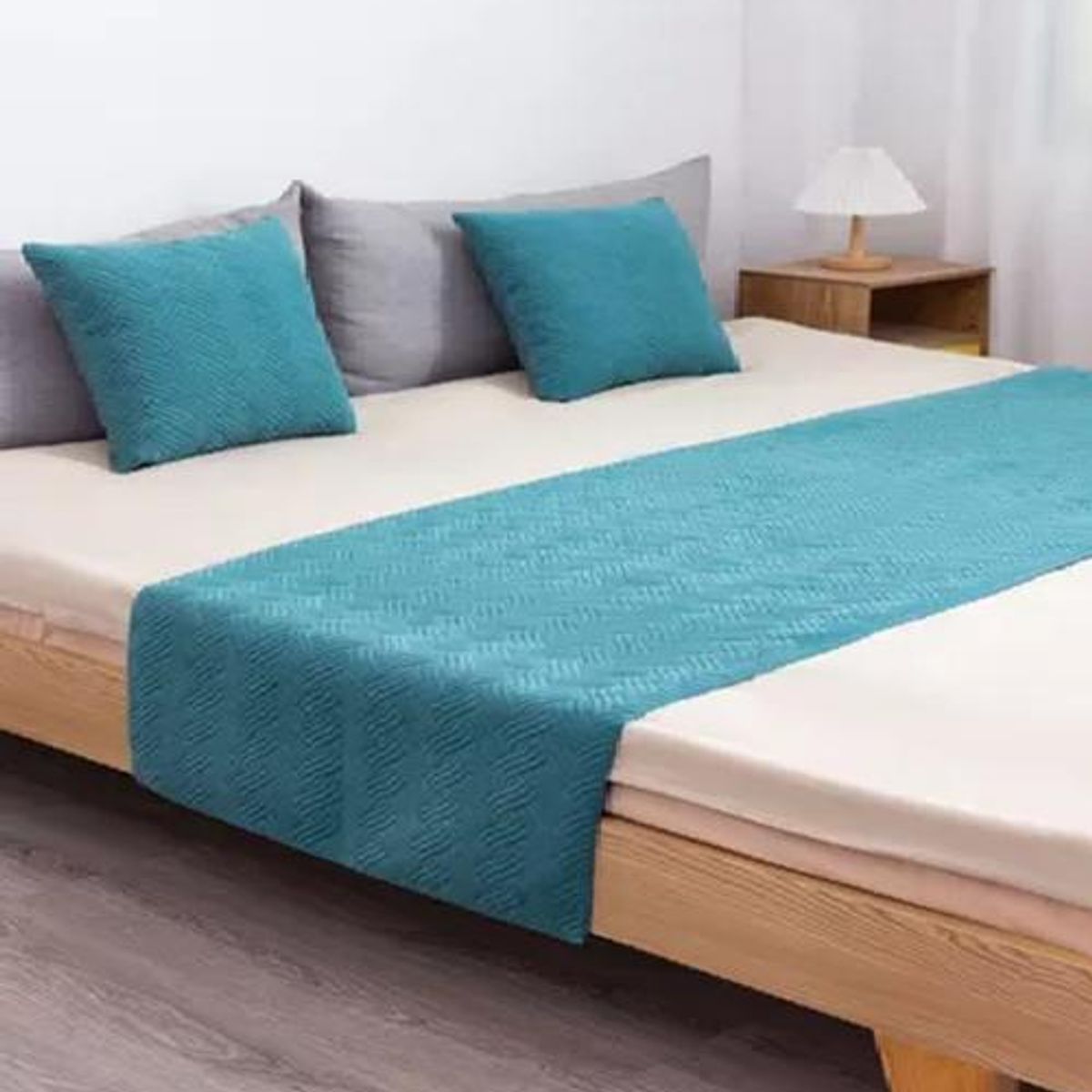 Piecera de cama king + 2 fundas 70x210 cm color turquesa, marca GENERICO - Foto Principal