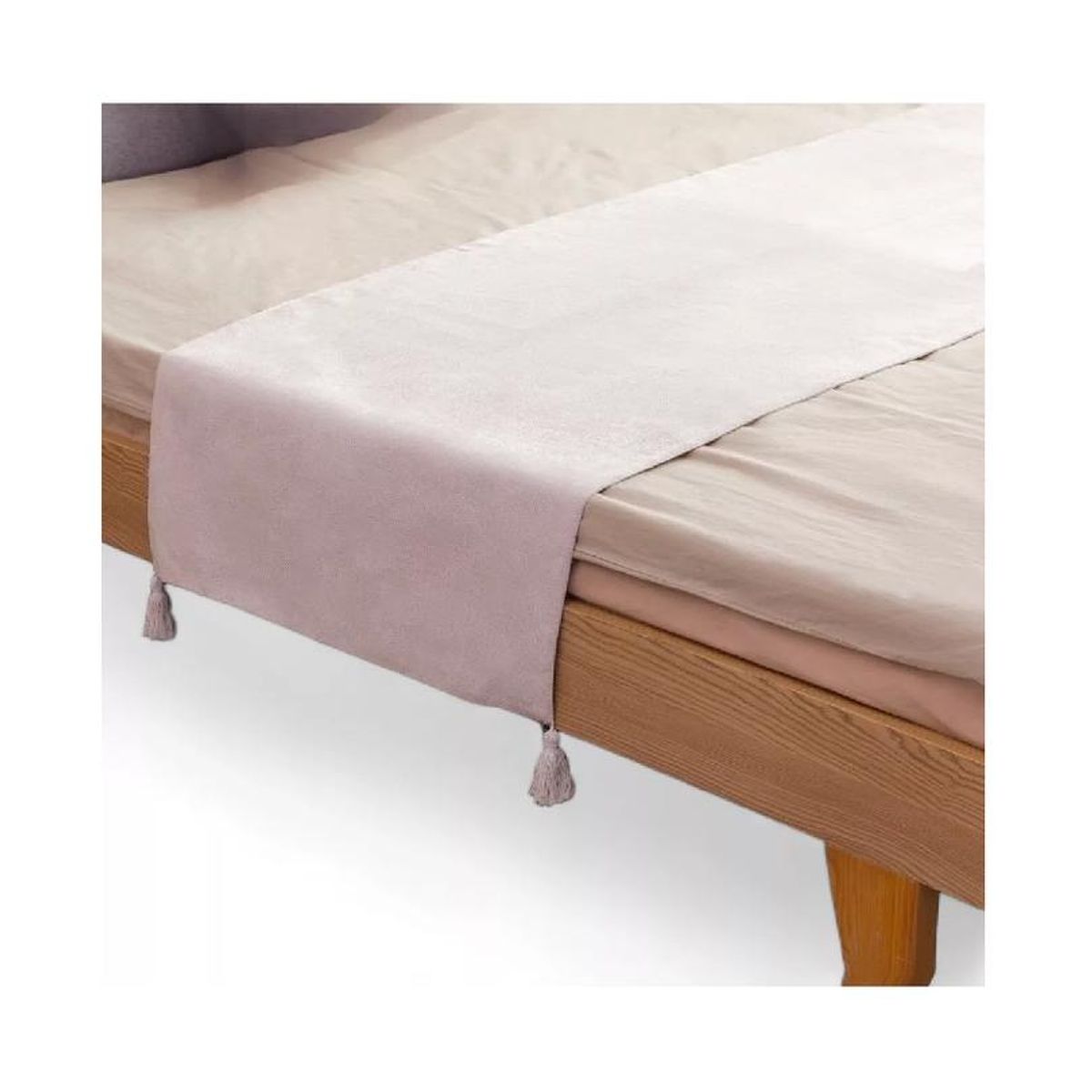 GENERICO - Piecera para cama 2 plaza - king en lino 70x210 cm color crema