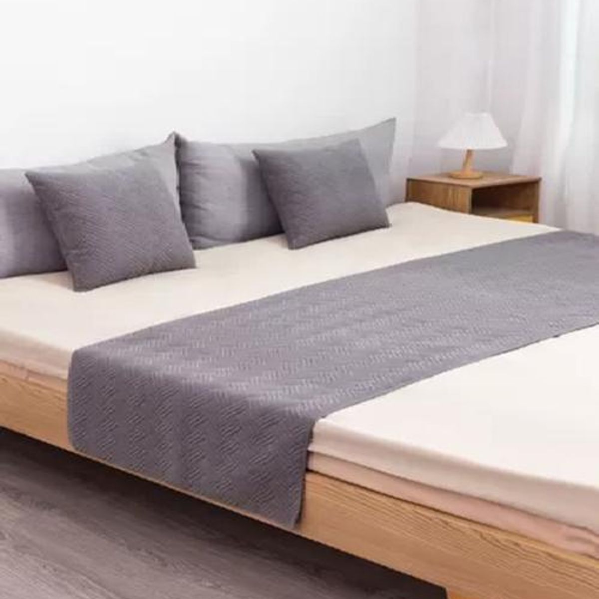 GENERICO - Piecera terciopelo plush king + 2 fundas 70x210 cm color gris claro