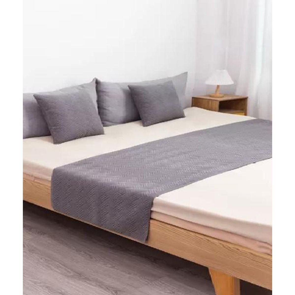 GENERICO - Piecera terciopelo plush king + 2 fundas 70x210 cm color gris claro