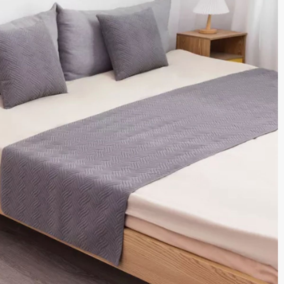 GENERICO - Piecera terciopelo plush king + 2 fundas 70x210 cm color gris claro