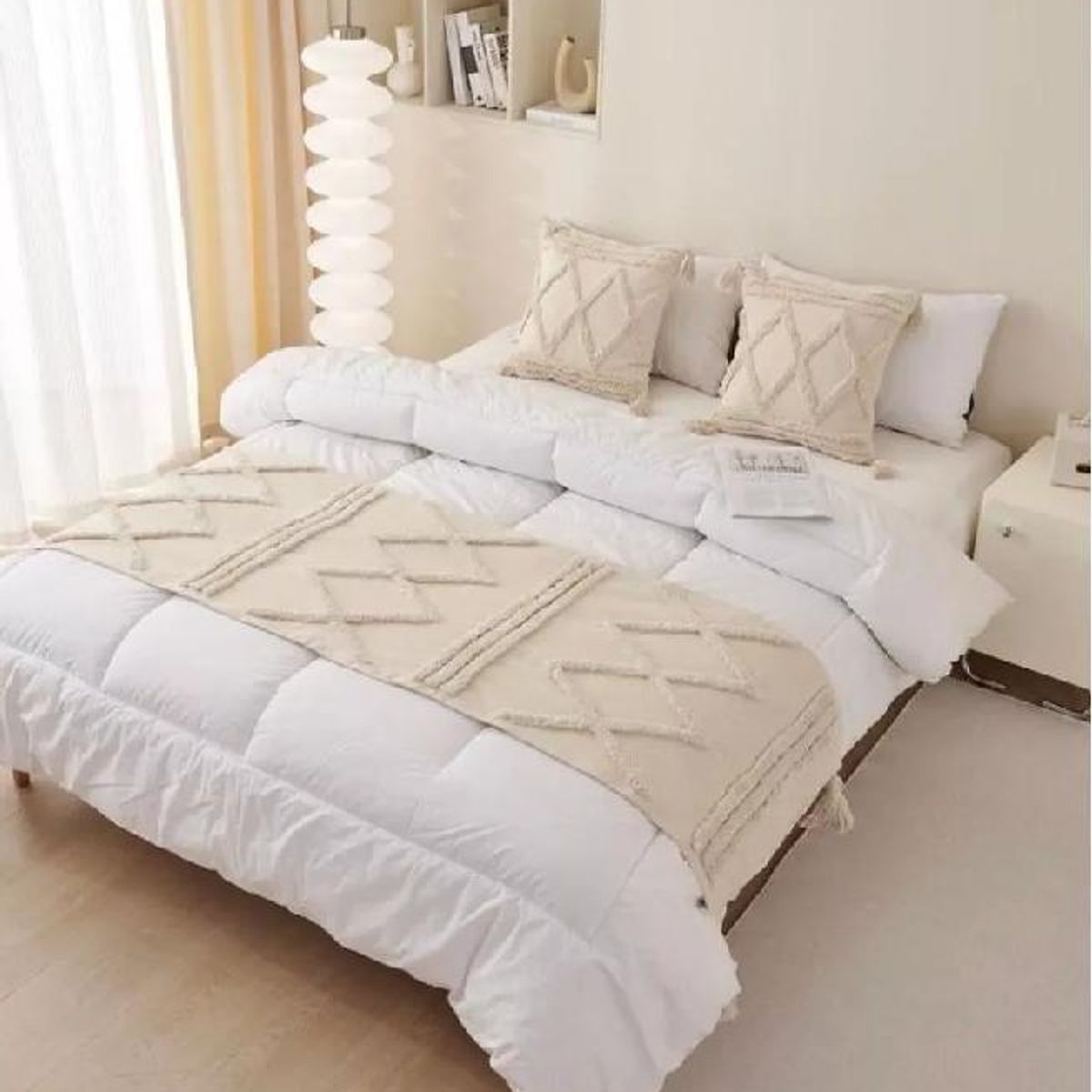 GENERICO - Piecera de cama boho 2p y king + fundas color crema