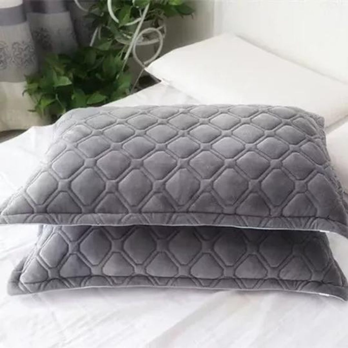 GENERICO - Fundas de almohadas con diseño gamuza 50x75 cm color gris