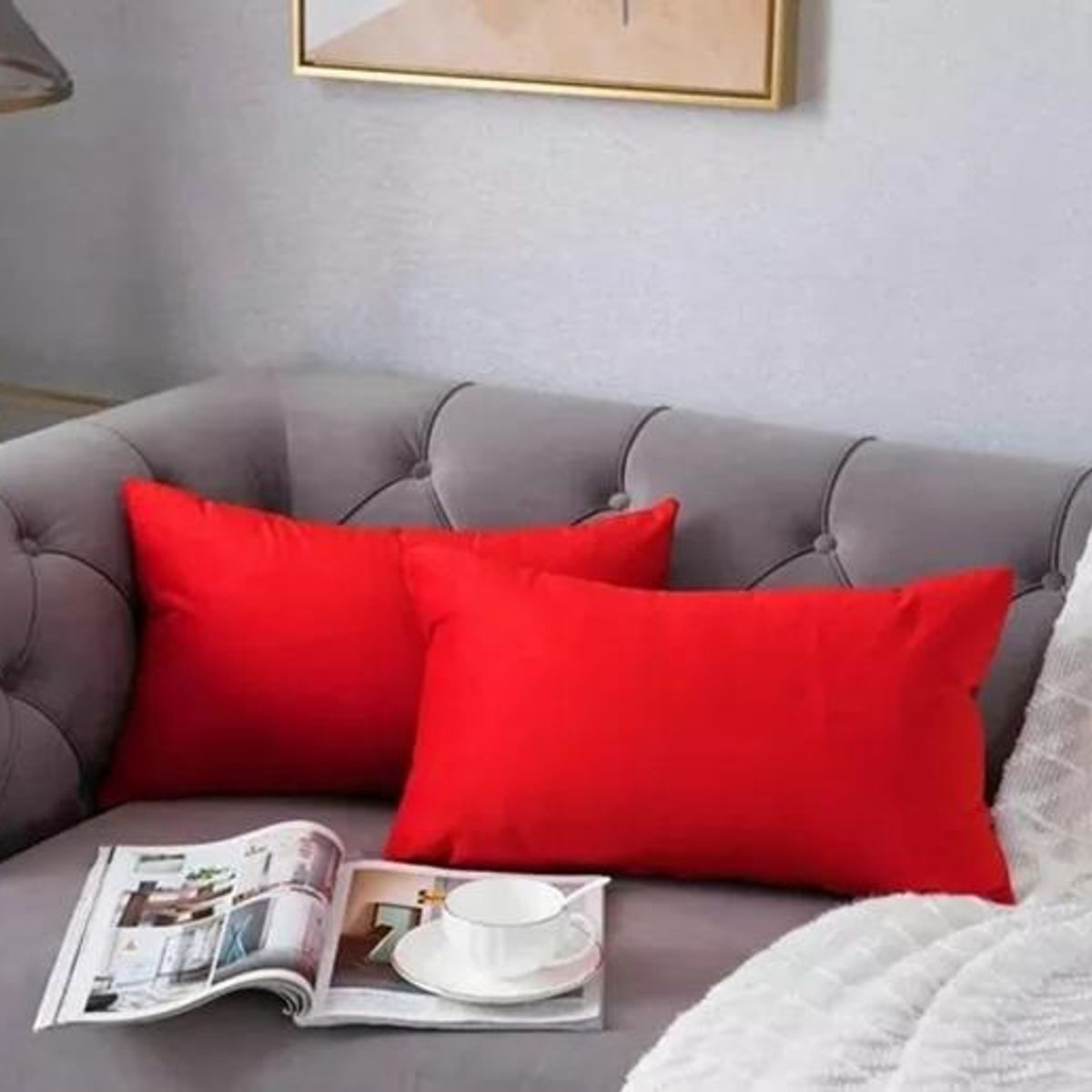 GENERICO - Pack de 2 Fundas Terciopelo Liso 30x50 cm Rojo