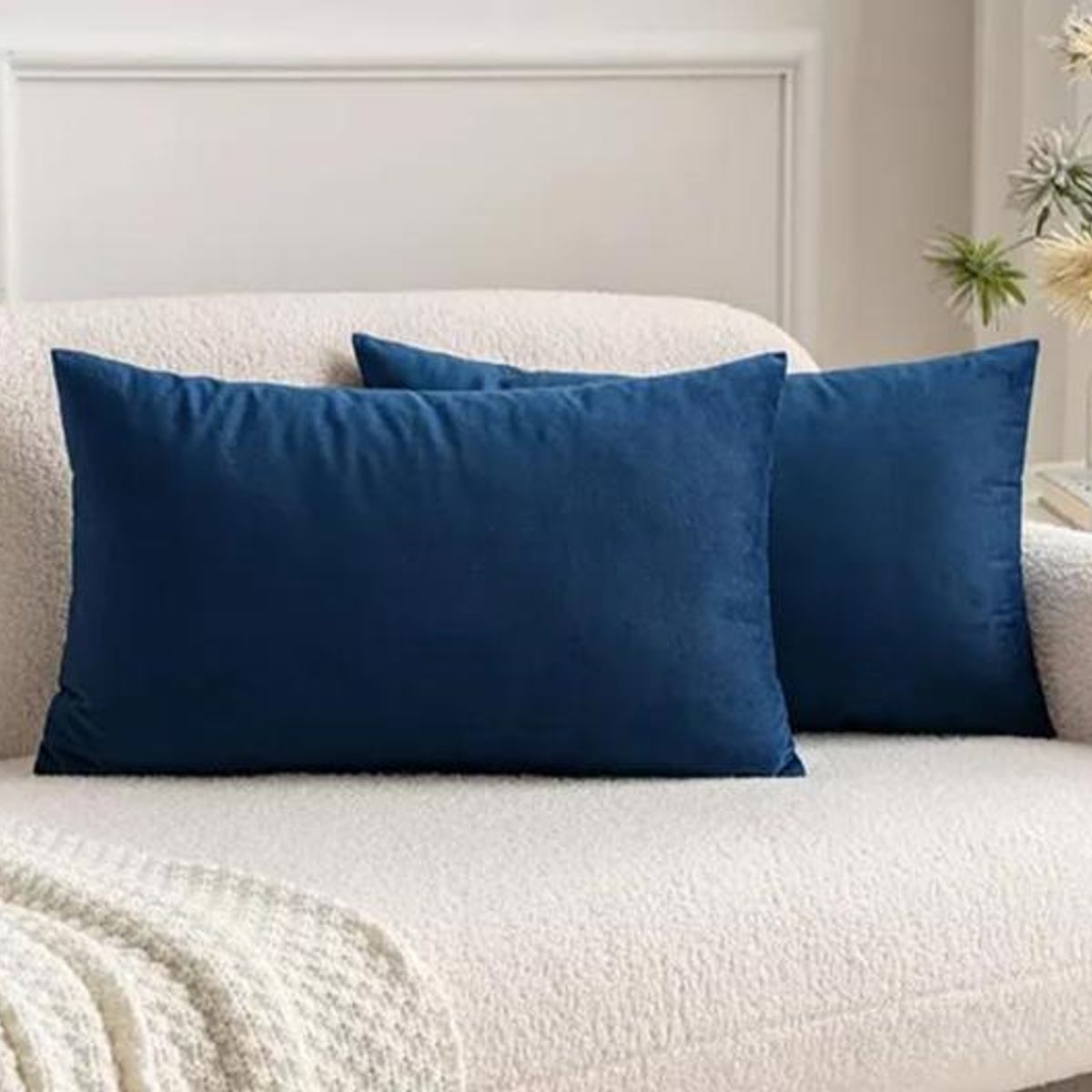 GENERICO - Pack de 2 Fundas Terciopelo Liso 30x50 cm Azul
