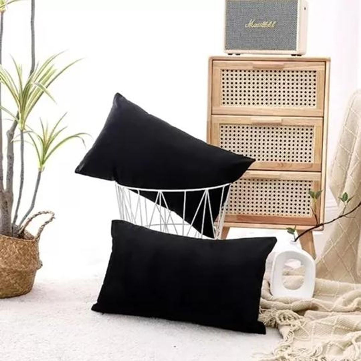 GENERICO - Pack de 2 Fundas Terciopelo Liso 30x50 cm Negro