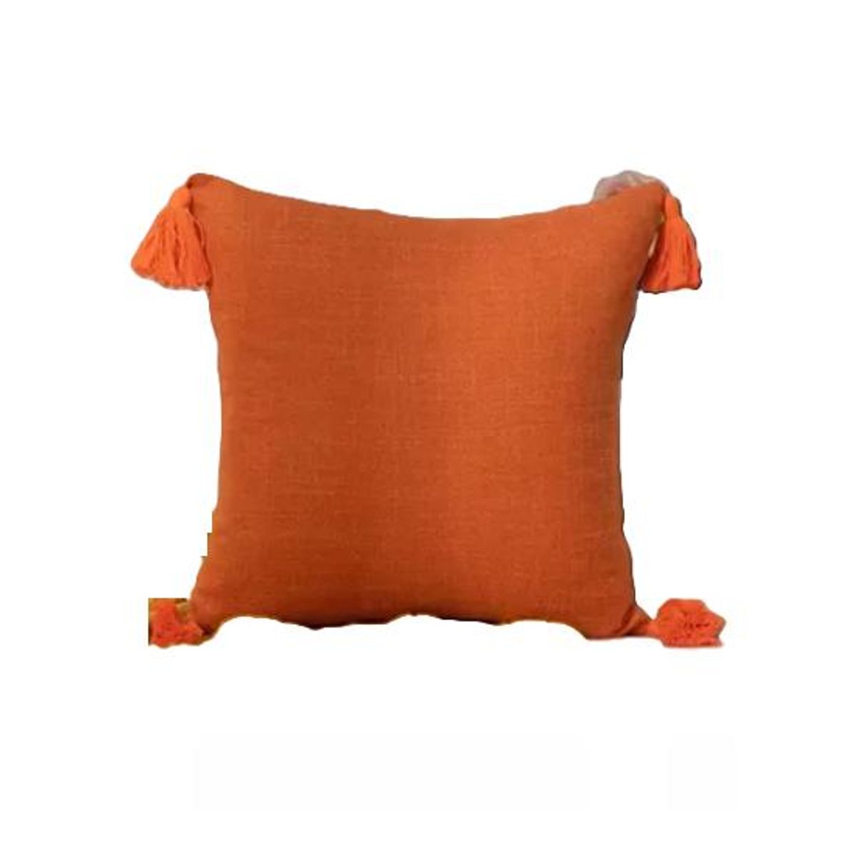 GENERICO - Pack de 2 Fundas para Cojín de Lino con Pompones 45x45 cm Naranja