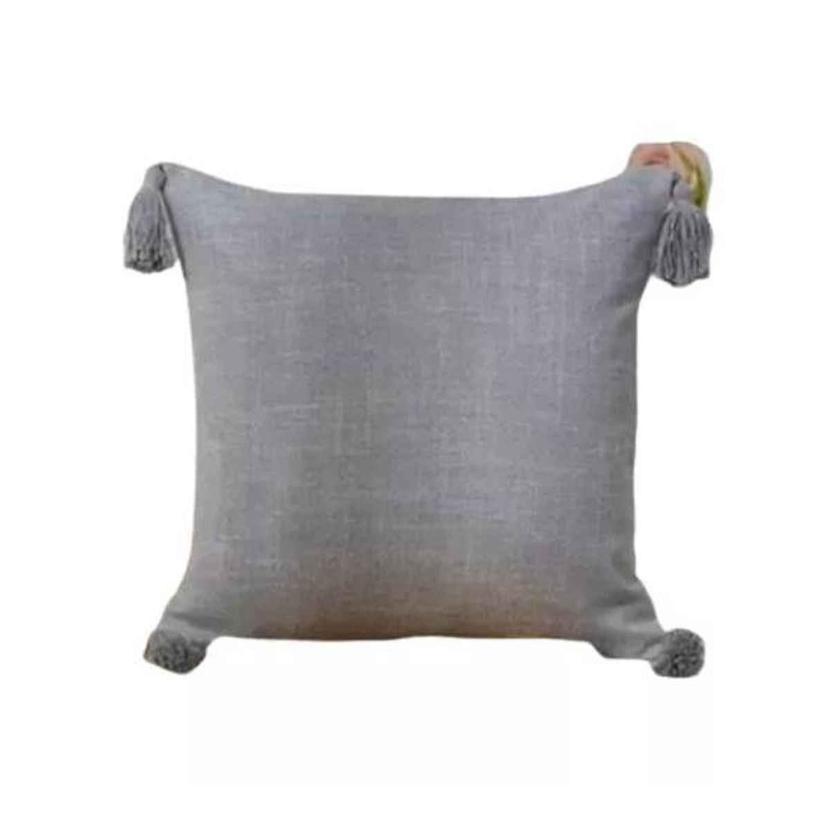 GENERICO - Pack de 2 Fundas para Cojín de Lino con Pompones 45x45 cm Gris Claro