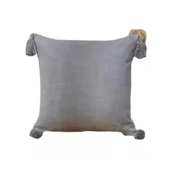 GENERICO - Pack de 2 Fundas para Cojín de Lino con Pompones 45x45 cm Gris Claro