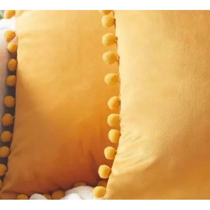 GENERICO - Pack de 2 Fundas de Cojines Terciopelo con Pompones 45x45 cm Mostaza