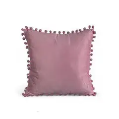GENERICO - Pack de 2 Fundas de Cojines Terciopelo con Pompones 45x45 cm Rosada