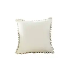 GENERICO - Pack de 2 Fundas de Cojines Terciopelo con Pompones 45x45 cm Crema